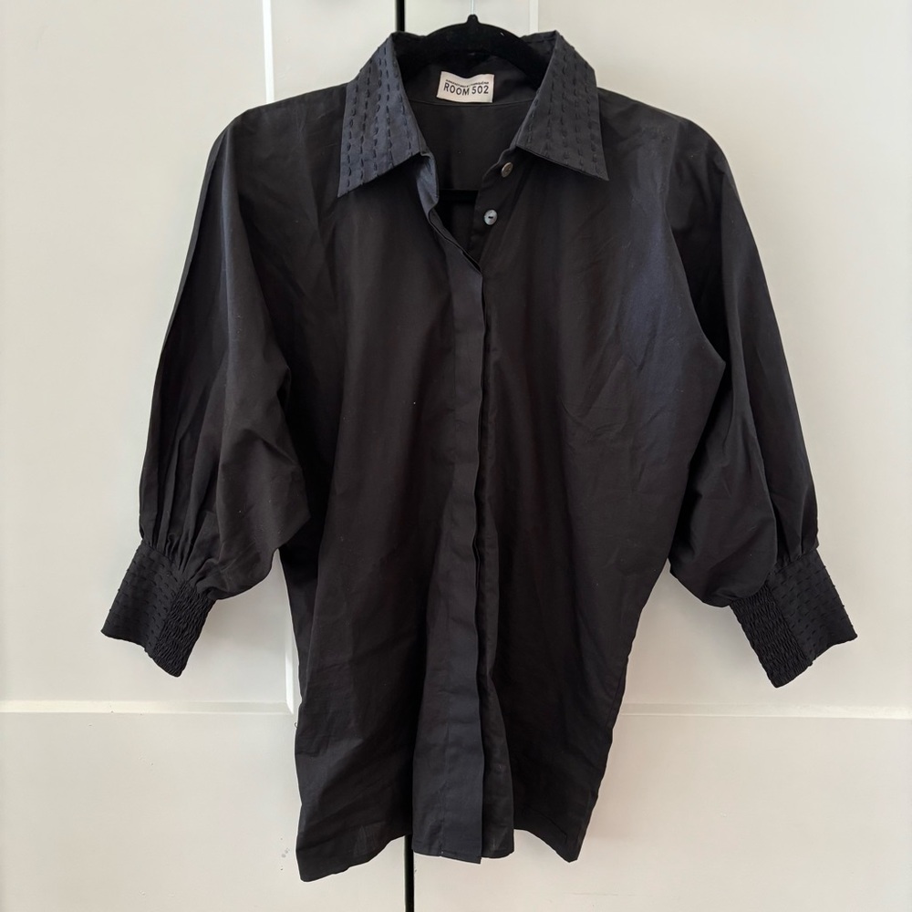Room 502 Black Cotton Button Down Shirt